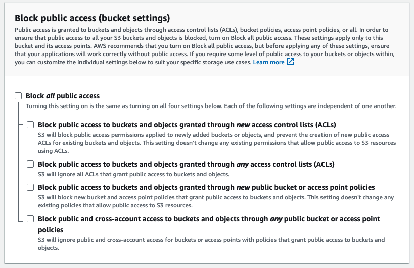 Block Public Access Console UI